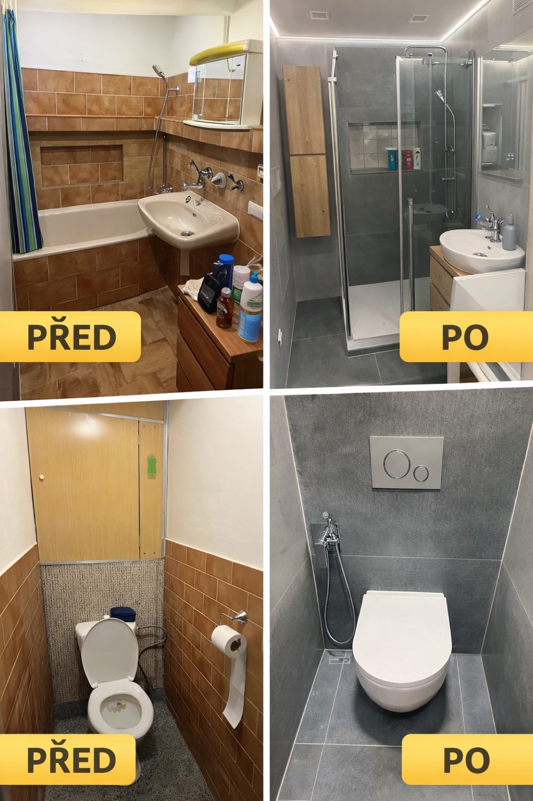 Rekonstrukce koupelny bytové jednotky – před a po